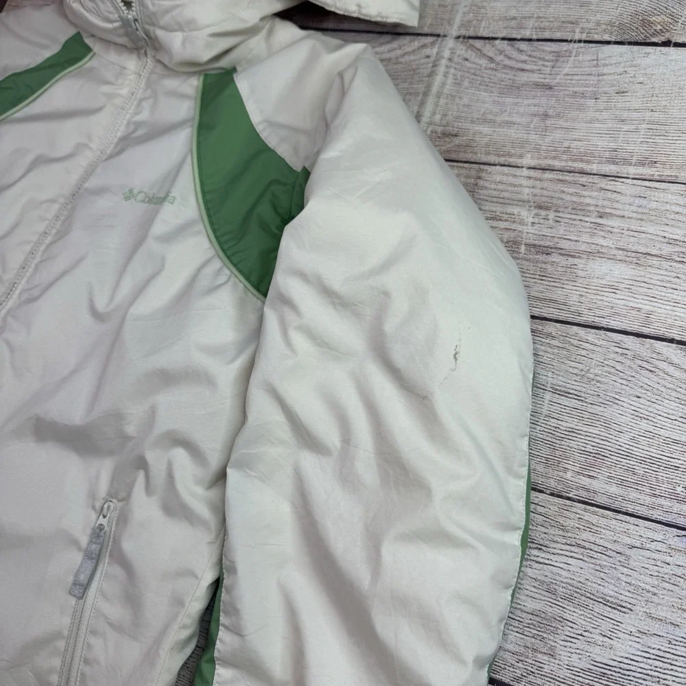 Columbia Youth 18/20 Hooded Winter‎ Coat Jacket White Green Fleece Lined READ